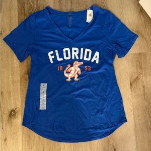 Blue Florida Graphic V-Neck Women's Top Medium NWT